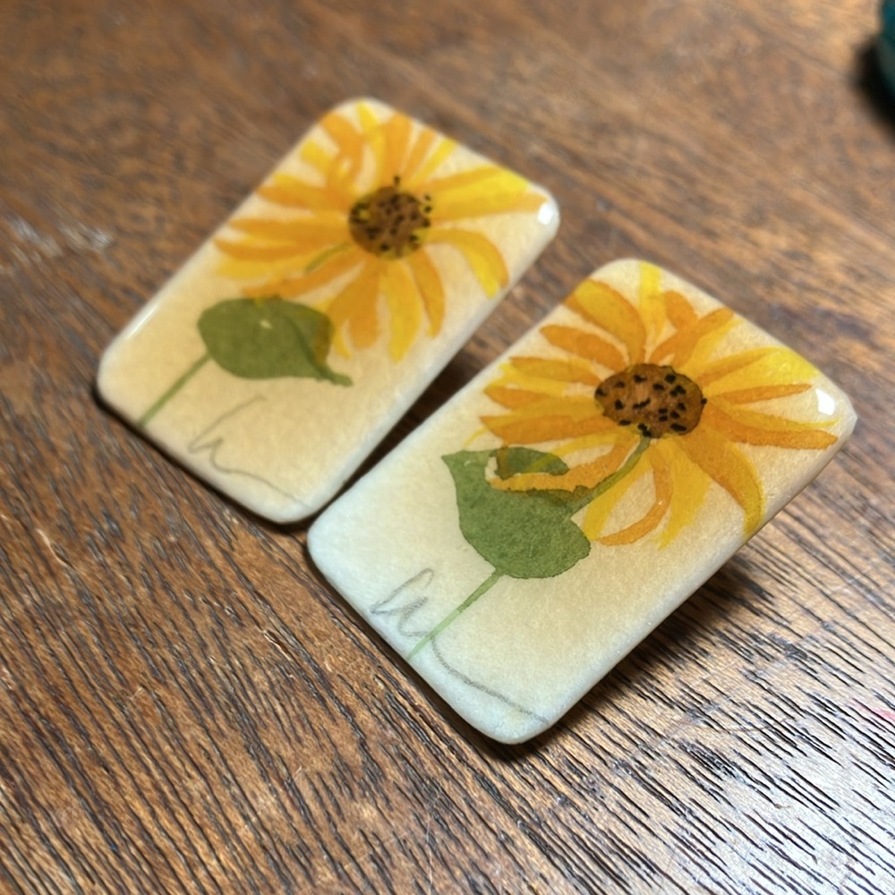 Artisan Unique Hand Painted Signed Sunflower Rect… - image 2